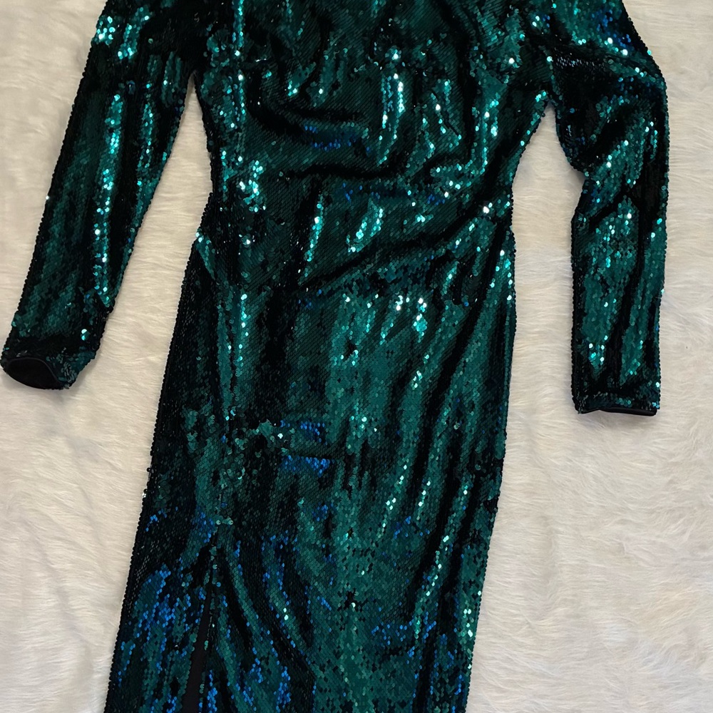 Dress the Population Teal Sequin Long Sleeve Dress